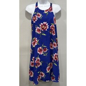 Gibson Mini Dress Womens Large Royal Blue Floral Print Sleeveless Pull On Lined
